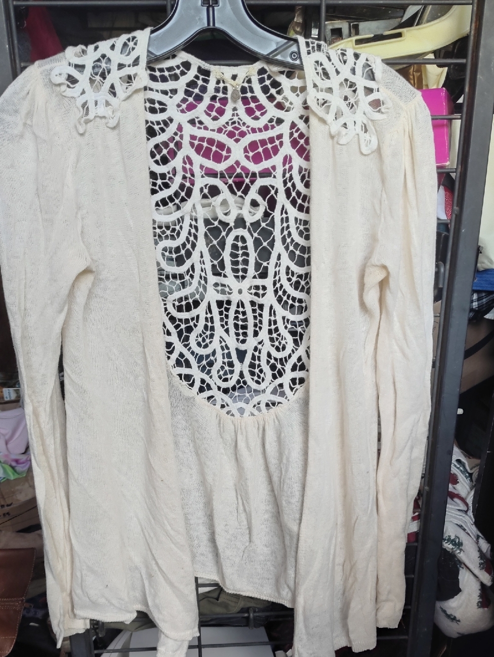 Cream Lace-Back Lightweight Cardigan